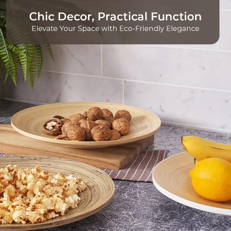 LEXA Bamboo Fruit Bowl 12 Large Round Wooden Plate for Coffee Table Decor  Charcuterie Board Handcrafted Home Decor Tray or Platter  Single Bowl Black - Image 3