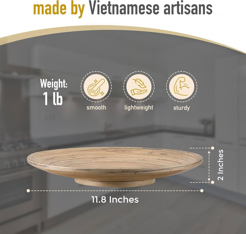 LEXA Bamboo Fruit Bowl 12 Large Round Wooden Plate for Coffee Table Decor  Charcuterie Board Handcrafted Home Decor Tray or Platter  Single Bowl Black - Image 4