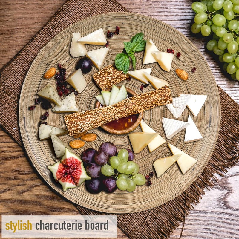 LEXA Bamboo Fruit Bowl 12 Large Round Wooden Plate for Coffee Table Decor  Charcuterie Board Handcrafted Home Decor Tray or Platter  Single Bowl Black - Image 5