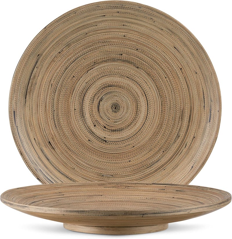 LEXA Bamboo Fruit Bowl 12 Large Round Wooden Plate for Coffee Table Decor  Charcuterie Board Handcrafted Home Decor Tray or Platter  Single Bowl Black - Image 1