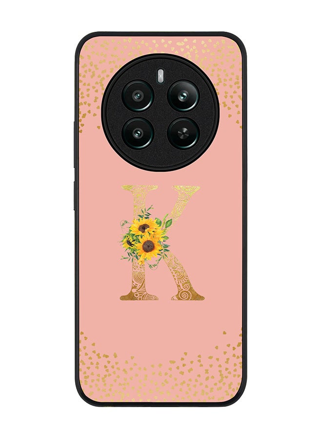 Stylizedd Rugged Black edge case for Realme 12 Plus 5G / Realme 12 4G Case Cover- Custom Monogram Initial Letter Floral Pattern Alphabet - K (Rose Pink) - Image 1