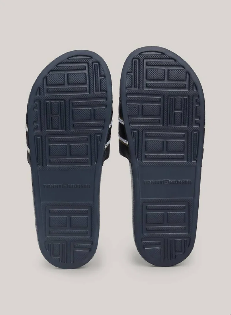 TOMMY HILFIGER Women's Logo Strap Webbing Pool Slides -  Polyester webbing upper, Blue