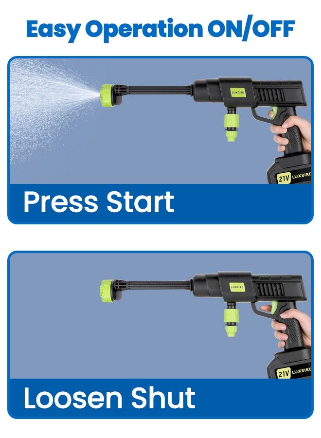 Cordless Portable Washer 21V Electric High Pressure Water Gun with 6-in-1 Spray Nozzle Adjustable Water Column Rechargeable Battery for Car Wall Floor Window Garden