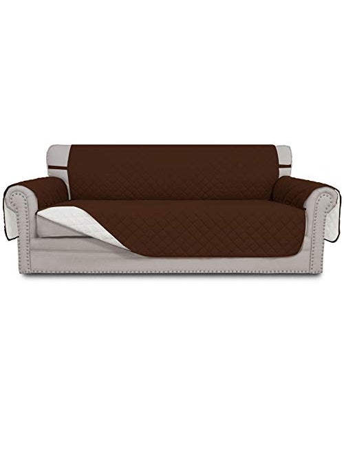 Easy-Going EasyGoing Reversible Oversized Couch Cover for 3 Cushion Couch Sofa Cover for Dogs Water Resistant Furniture Protector Cover with Foam Sticks for Pet Cat Oversized Sofa CoffeeIvory 