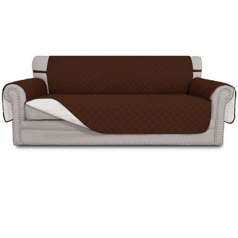 EasyGoing Reversible Oversized Couch Cover for 3 Cushion Couch Sofa Cover for Dogs Water Resistant Furniture Protector Cover with Foam Sticks for Pet Cat Oversized Sofa CoffeeIvory