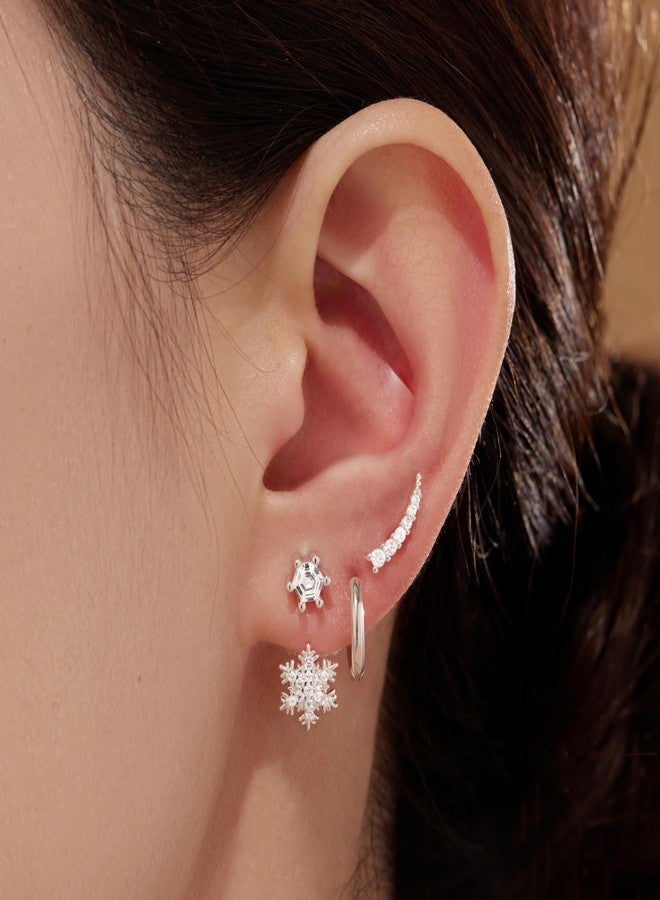 Poxtex Gold Snowflake Earrings Set for Women, Trendy Hoop Stud Jacket Earring Stack, Daintys Jewelry Gifts - Image 2