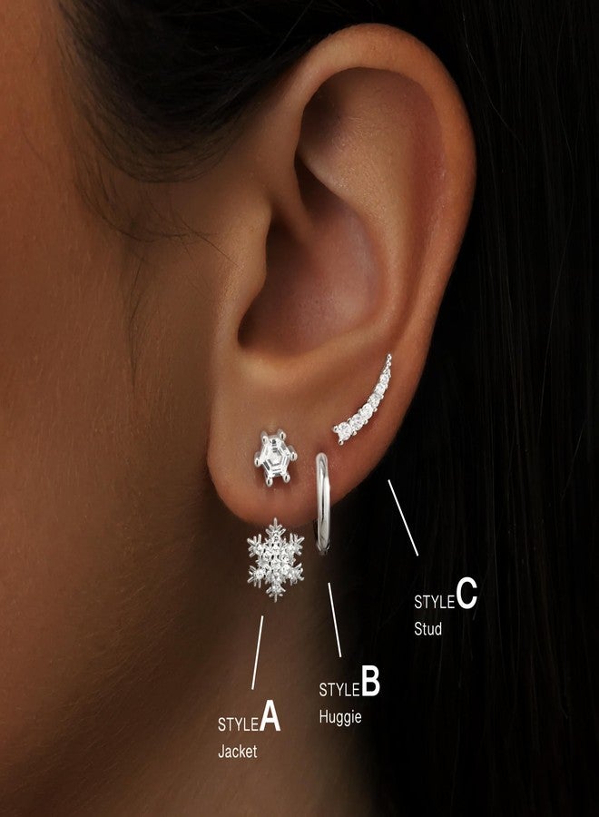 Poxtex Gold Snowflake Earrings Set for Women, Trendy Hoop Stud Jacket Earring Stack, Daintys Jewelry Gifts - Image 5