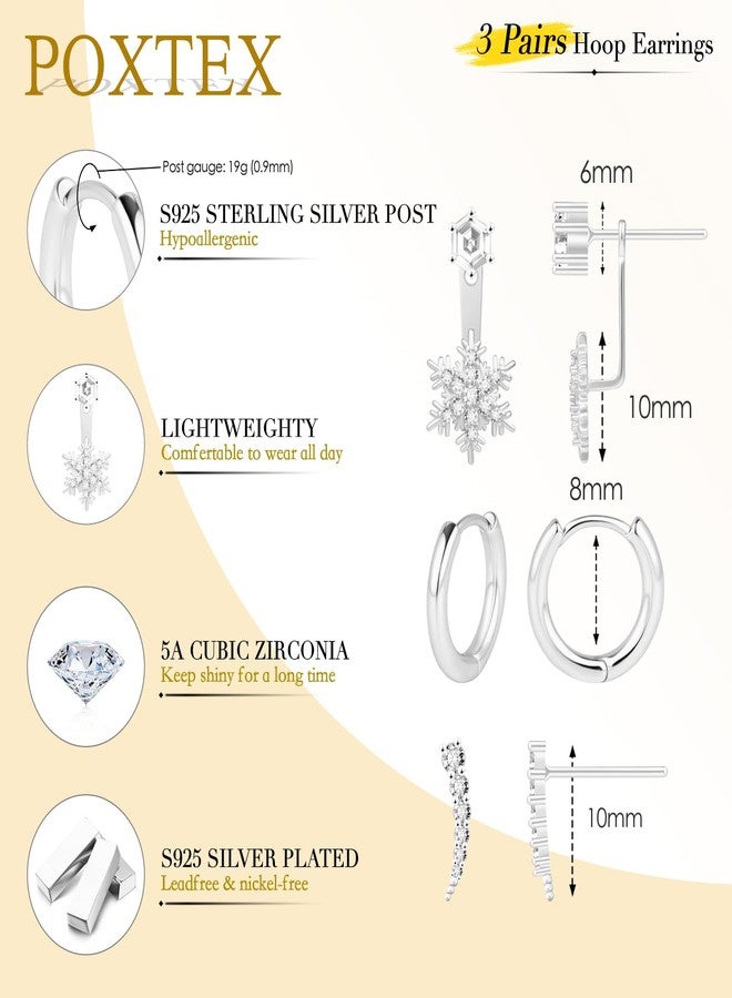 Poxtex Gold Snowflake Earrings Set for Women, Trendy Hoop Stud Jacket Earring Stack, Daintys Jewelry Gifts - Image 4