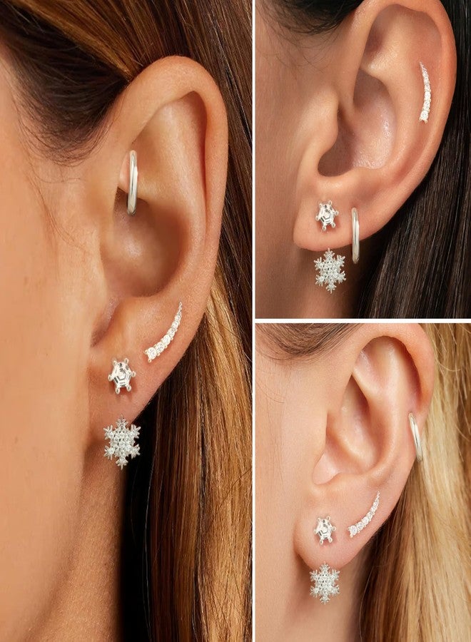 Poxtex Gold Snowflake Earrings Set for Women, Trendy Hoop Stud Jacket Earring Stack, Daintys Jewelry Gifts - Image 3
