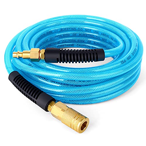 GASHER 1/4'' x 50FT Polyurethane Air Hose, Maximum Working Pressure 300PSI,Composed of Brass And Blue PU hose, Easy to Install - Image 1