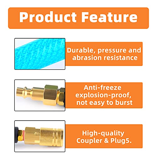 GASHER 1/4'' x 50FT Polyurethane Air Hose, Maximum Working Pressure 300PSI,Composed of Brass And Blue PU hose, Easy to Install - Image 3