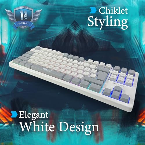 GEONIX Vintage KB4 Retro Style Chiclet Style Keyboard with 87 Keys, Rainbow Backlight, PVC Cable, Durable Body, Compact & Slim Design (White Grey) - Image 3
