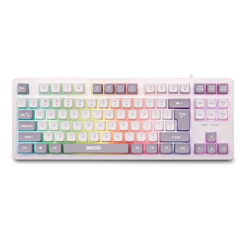 GEONIX Vintage KB4 Retro Style Chiclet Style Keyboard with 87 Keys, Rainbow Backlight, PVC Cable, Durable Body, Compact & Slim Design (White Grey) - Image 1