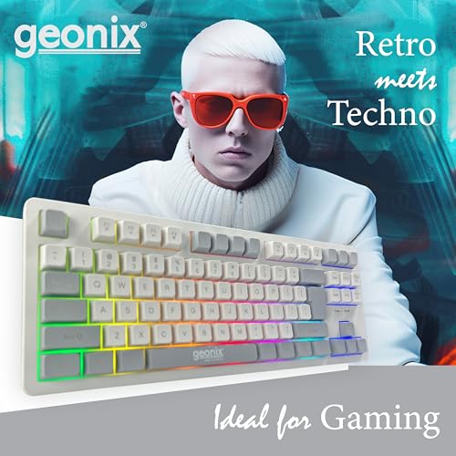 GEONIX Vintage KB4 Retro Style Chiclet Style Keyboard with 87 Keys, Rainbow Backlight, PVC Cable, Durable Body, Compact & Slim Design (White Grey) - Image 4