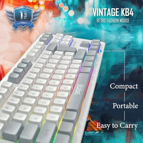 GEONIX Vintage KB4 Retro Style Chiclet Style Keyboard with 87 Keys, Rainbow Backlight, PVC Cable, Durable Body, Compact & Slim Design (White Grey) - Image 2