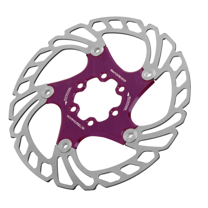Mountain Bike Floating Disc Brake Rotor: Purple, 1.8-1.9mm Thick, Stainless Steel & Aluminum Alloy - CNC Precision Made, Heat Dissipating Hollow Design for Mountain & Road Bikes - Image 1