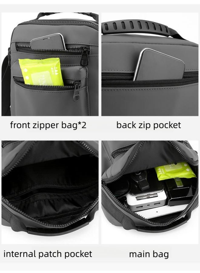Men's Gray Nylon Crossbody Bag, Boys Multi-Pocket Shoulder Bag Sling Bag Side Bag Carry Bag, Daily Commuting/Campus/Shopping/Hiking/Travel Tote Bag Handbag Clutch Bag Gents Bag for Teens/Students  - Image 4