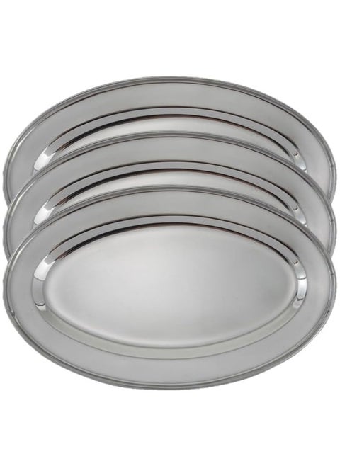 3 Piece Stainless Steel Oval Serving Dish | Easy to Store & Durable & Dishwasher Safe | Stainless Steel Rice & Pasta Serving Dish | Serwais Oval Rice Silver 40 cm