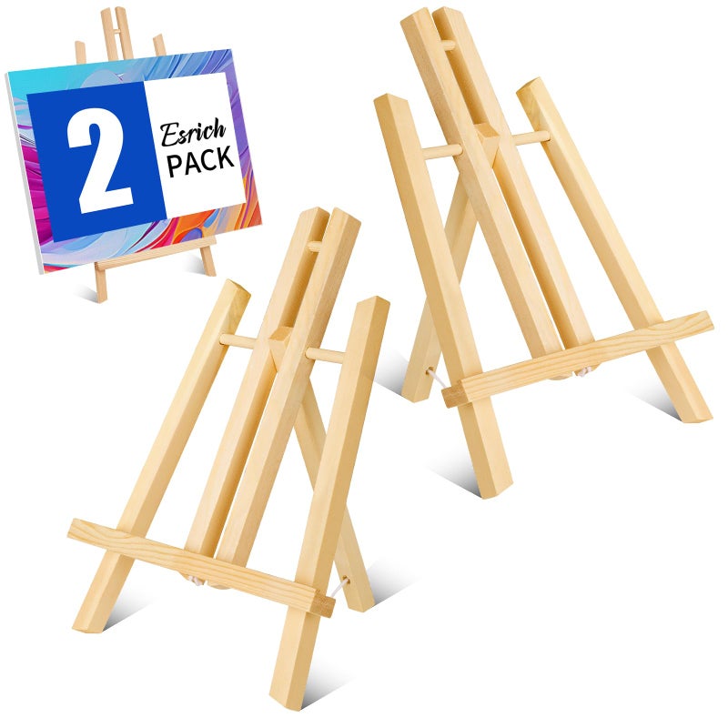 ESRICH 2 Pack 11.8" Wood Easels,Tabletop Easel for Painting,Painting Party, Displaying Canvases, Kids Student Table School Desktop, Portable Canvas Photo Picture Sign Holder - Image 1