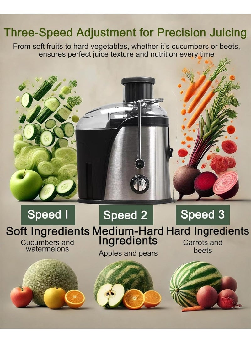 BOSSTECH 850W Professional Juicer Machine with Wide Feed Chute, 3 Speed Control System, Premium Stainless Steel Construction, Easy Cleaning Parts and 500ML Juice Capacity for Fresh and Nutritious Homemade Drinks - Image 3