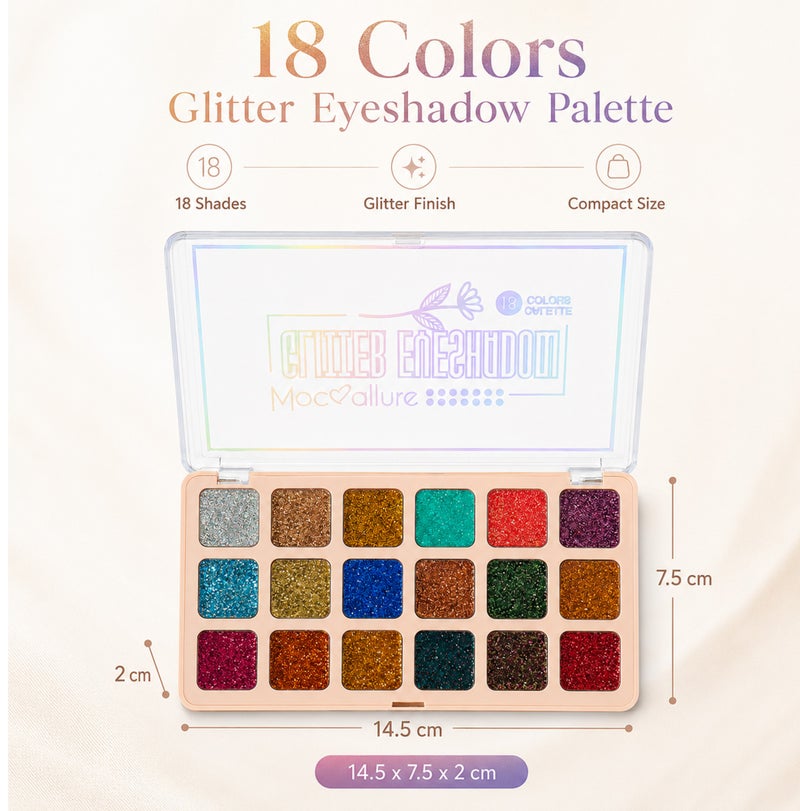Me Now 18 Colors Glitter Eyeshadow Palette Multi Color Shimmer Eye Shadow Makeup Palette Sparkly Pressed Glitter Shades  02 - Image 2