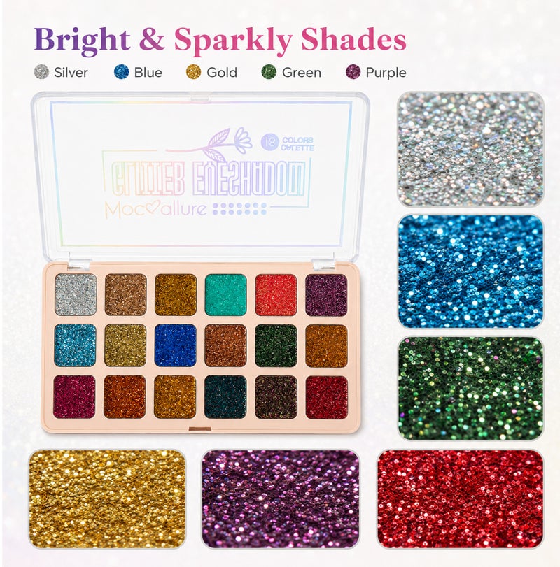 Me Now 18 Colors Glitter Eyeshadow Palette Multi Color Shimmer Eye Shadow Makeup Palette Sparkly Pressed Glitter Shades  02 - Image 3