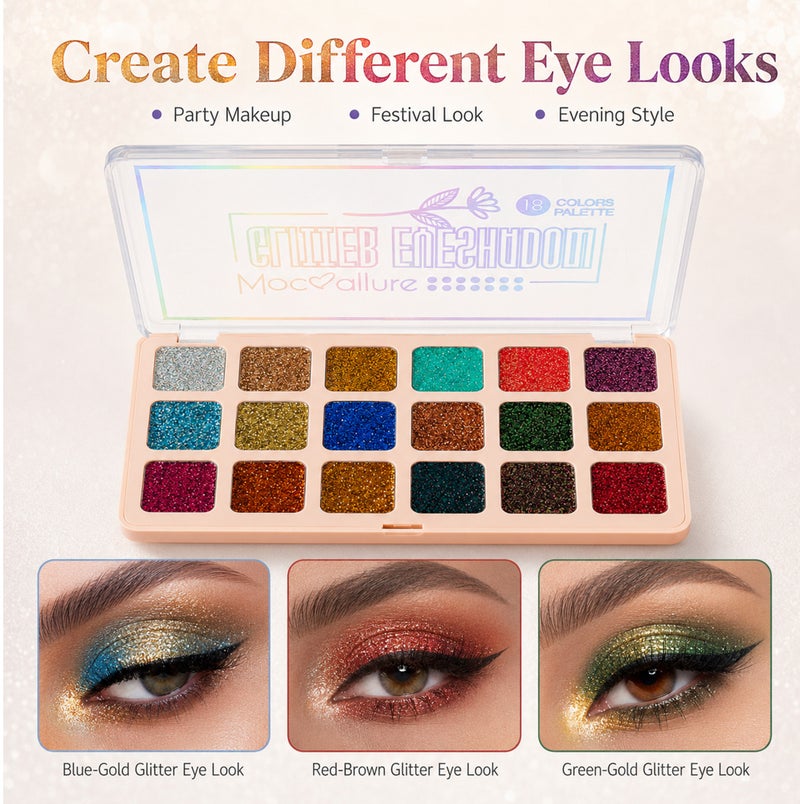 Me Now 18 Colors Glitter Eyeshadow Palette Multi Color Shimmer Eye Shadow Makeup Palette Sparkly Pressed Glitter Shades  02 - Image 5