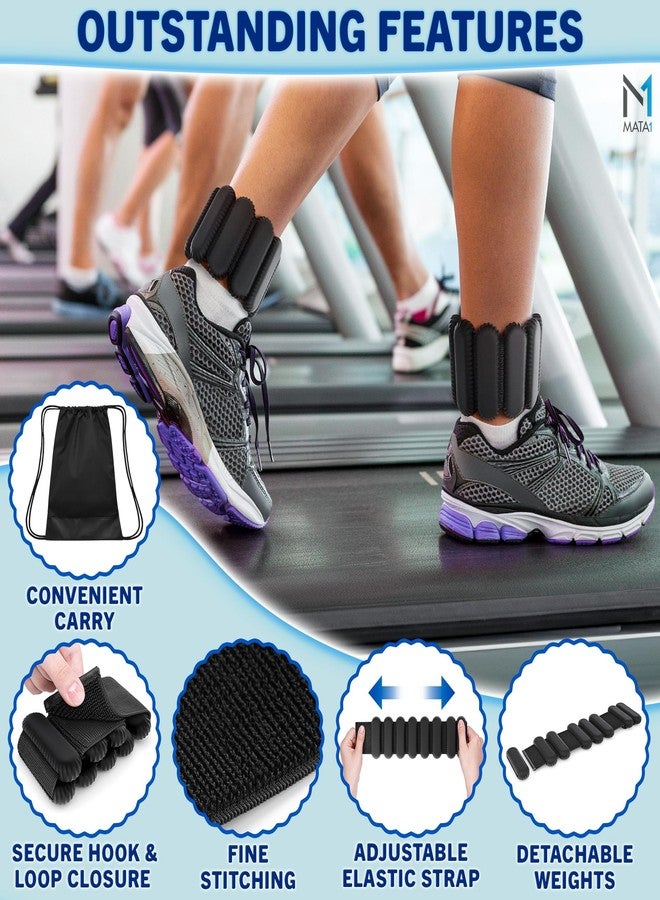 Mata1 Ankle & Wrist Weights for Men & Women - Set of 2, 1 lb / 0.5 kg each, Black - Adjustable Silicone Workout Bands w/Removable Weights for Fitness & Training - by Mata1-USA - Image 5