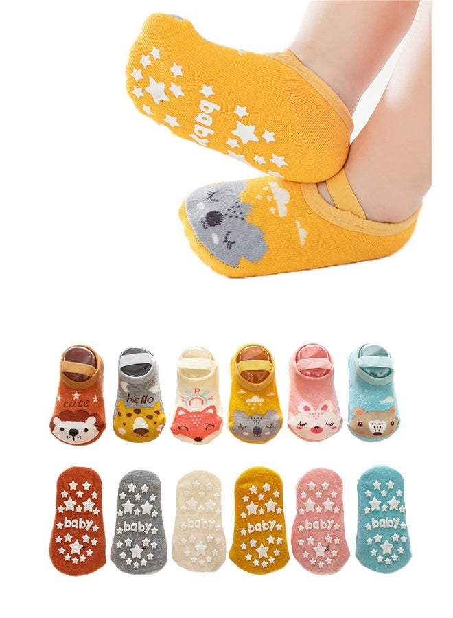 جيفت ٦ أزواج من جوارب الأطفال المضادة للانزلاق، بتصميم قبضة مثالية، للبنات والأولاد، من عمر ٠ إلى ٣٦ شهرًا. - Image 1