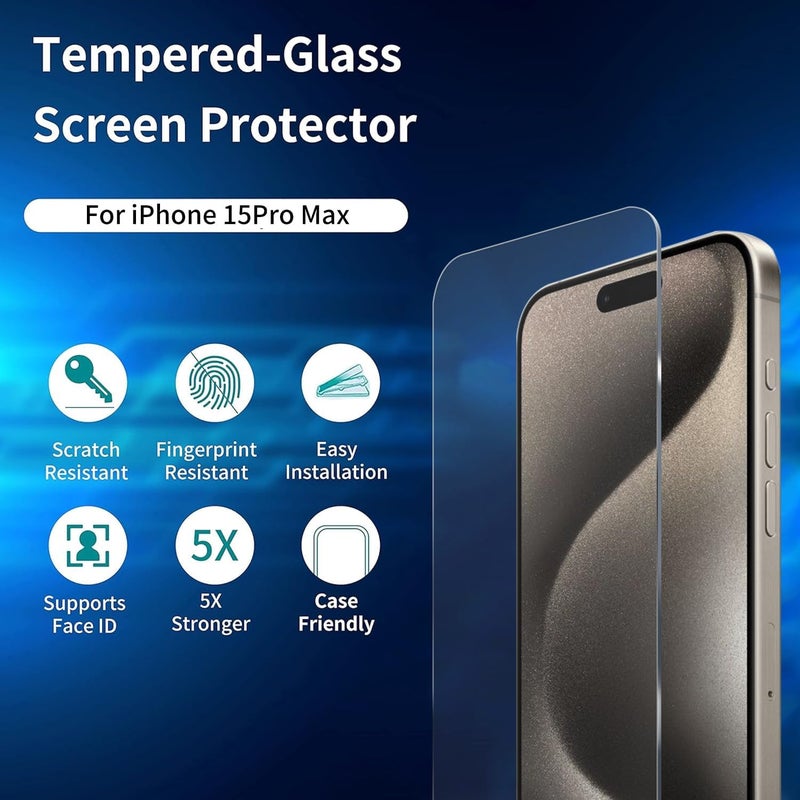 ImpactStrong Shatterproof Tempered Glass Screen Protector for iPhone 15 Pro Max [Easy Installation Frame] [Bubble Free] [9H Hardness] [Full Coverage] Case Friendly, 6.7 Inch - (3-Pack) - Image 4
