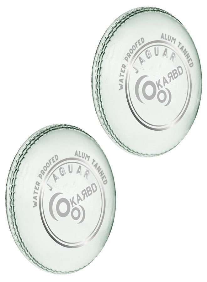 KARBD Cricket Ball Leather 4 Piece Professional Hand Stitching Seam Waterproof Coating Season Ball for Tournament Club Matches (20 to 30 Overs, Jaguar White, Combo Pack Set of 2) - Image 1