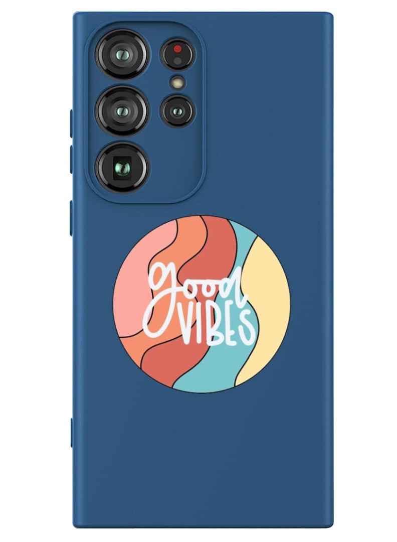 Theodor Protective Slim Fit Case Liquid Silicone Cover with Full Body Protection Anti-Scratch Shockproof Case For Samsung Galaxy S24 Ultra (Blue) - Good vibes (2) - Image 1