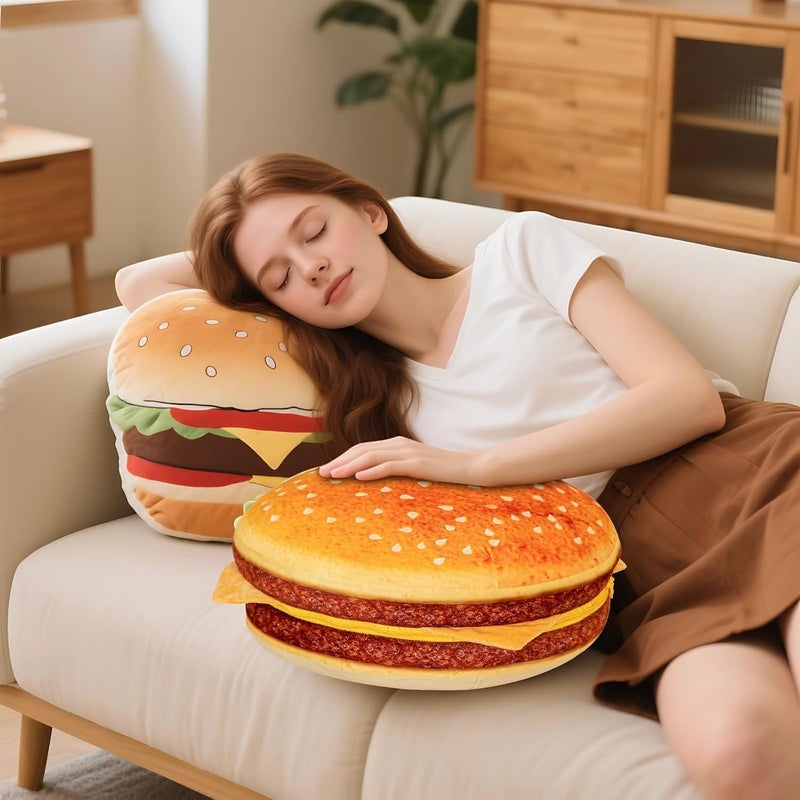 Burger Cheese Pillow Plush 15.8 in / 40 Cm, Food Funny Cushion Print with 3D, Living Room Sofa Burger Pillow Removable Soft, Adults and Kids Pillow Cute Hugging - Image 2