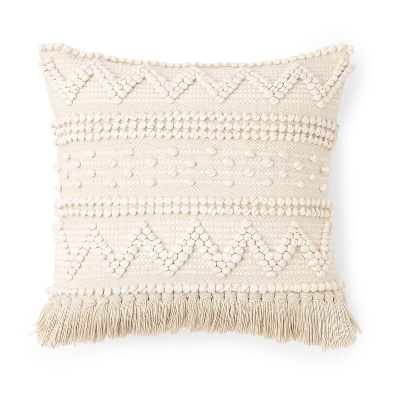 Red Earth REDEARTH Â· Boho Textured Throw Pillow Cushion Covers - Woven Tufted Decorative Farmhouse Cases Set for Couch - Bed - Chair - Dining - Patio - Outdoor - 100% Cotton (18"x18" - Natural) Pack of 2 - Image 4