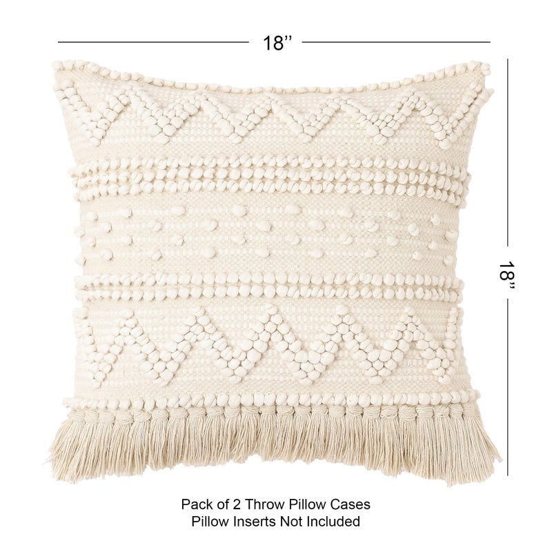 Red Earth REDEARTH Â· Boho Textured Throw Pillow Cushion Covers - Woven Tufted Decorative Farmhouse Cases Set for Couch - Bed - Chair - Dining - Patio - Outdoor - 100% Cotton (18"x18" - Natural) Pack of 2 - Image 2