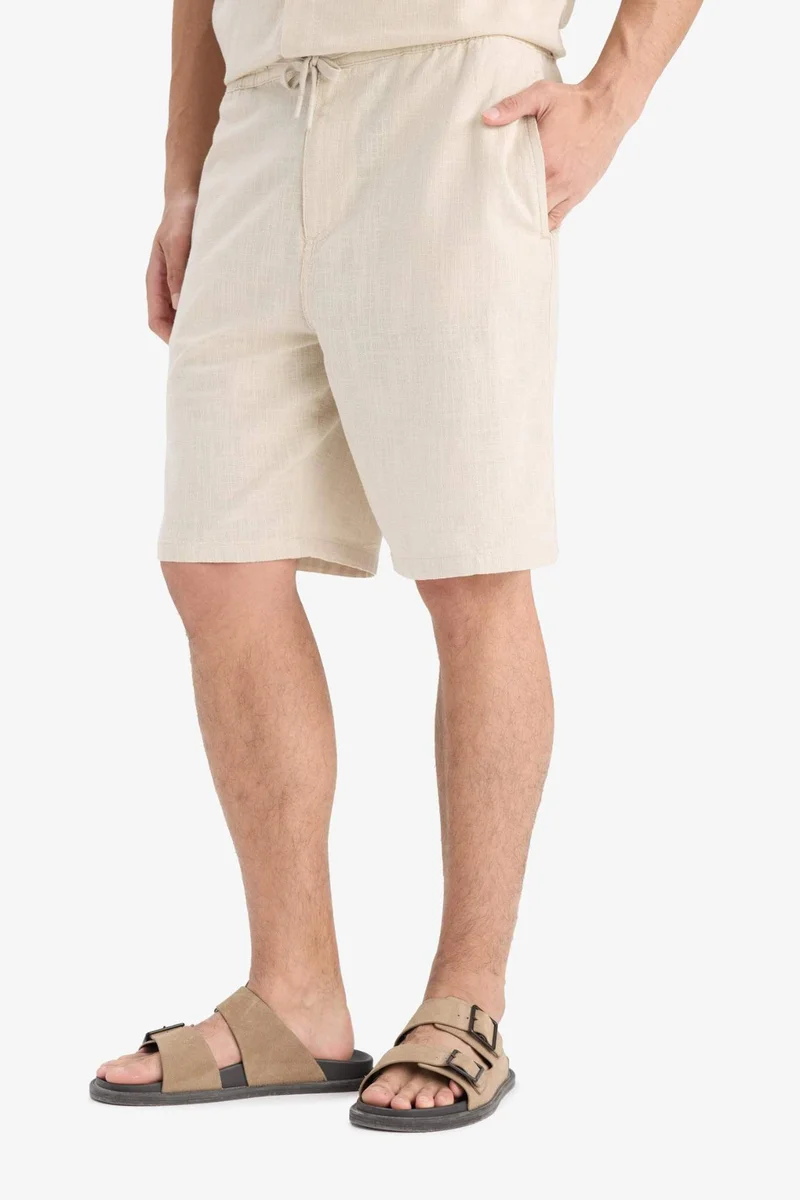 ديفاكتو Cotton Relax Fit Pocketed Linen Look Bermuda Shorts