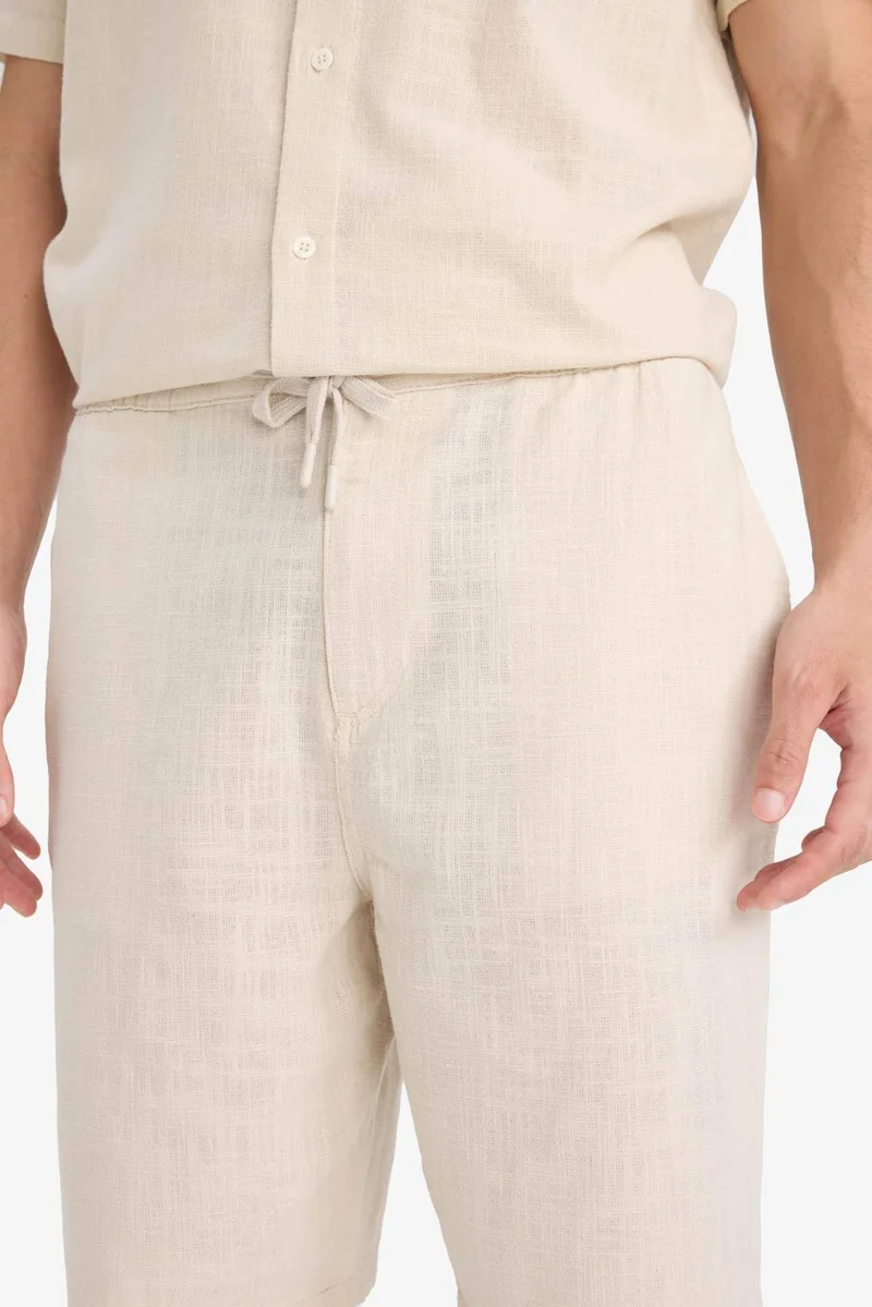 Defacto  Cotton Relax Fit Pocketed Linen Look Bermuda Shorts for Men | Best Price UAE