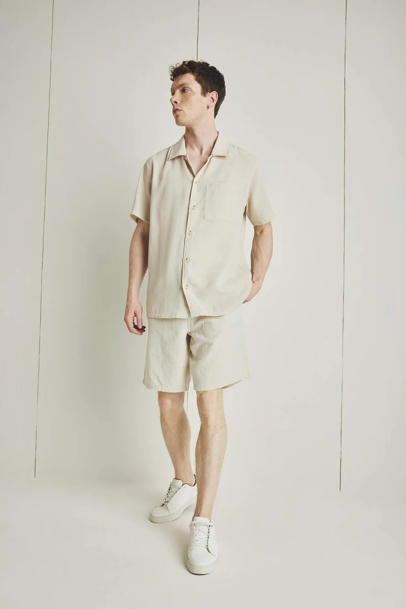 ديفاكتو Cotton Relax Fit Pocketed Linen Look Bermuda Shorts