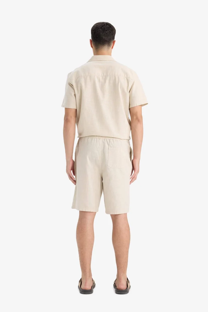 Defacto  Cotton Relax Fit Pocketed Linen Look Bermuda Shorts for Men | Best Price UAE
