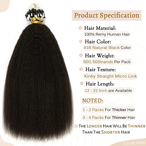 Caliee Micro Loop Real Human Hair Extensions Kinky Straight Natural Black Brazilian Remy Hair Extension for Black Women 20 Inch Micro Beads Hair Extensions Natural Hair 1B Color 50g 1gs 50s - Image 5