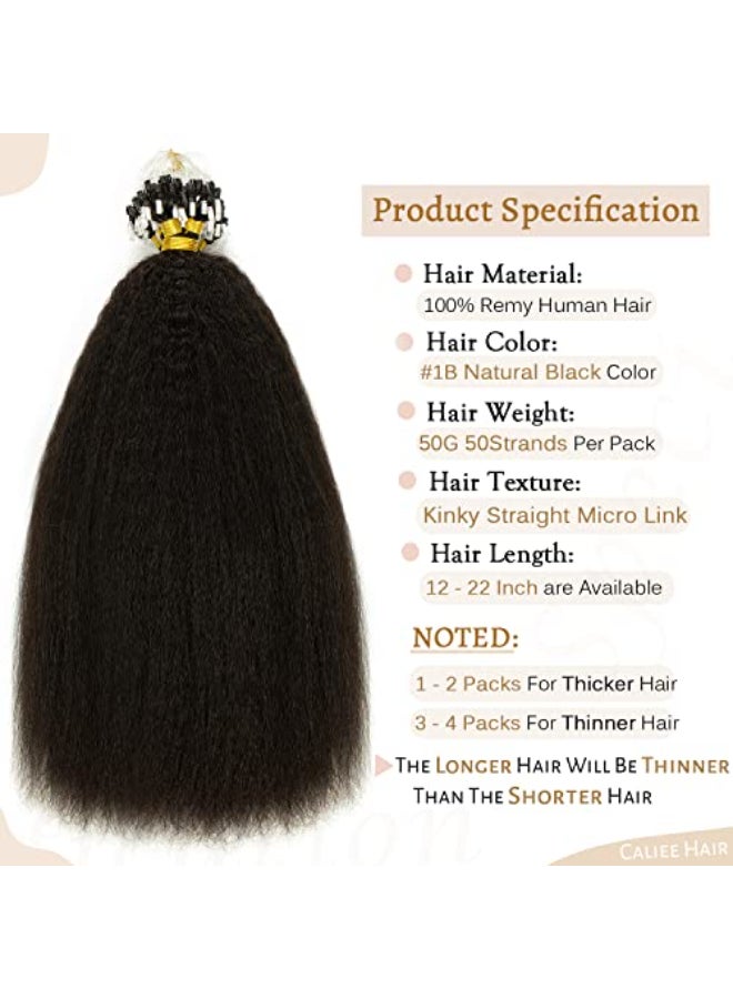 Caliee Micro Loop Real Human Hair Extensions Kinky Straight Natural Black Brazilian Remy Hair Extension for Black Women 20 Inch Micro Beads Hair Extensions Natural Hair 1B Color 50g 1gs 50s - Image 4