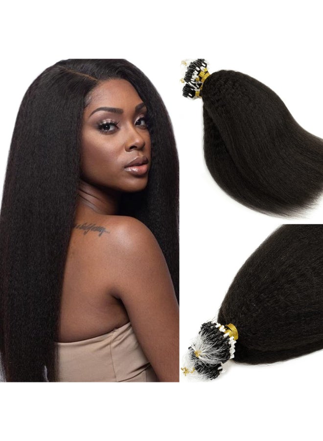 Caliee Micro Loop Real Human Hair Extensions Kinky Straight Natural Black Brazilian Remy Hair Extension for Black Women 20 Inch Micro Beads Hair Extensions Natural Hair 1B Color 50g 1gs 50s - Image 3