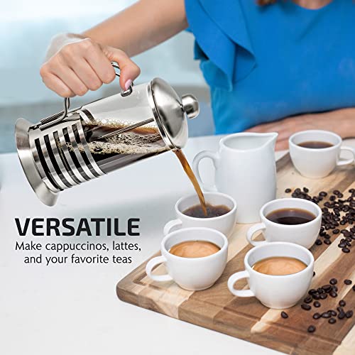 OVENTE French Press Coffee Maker 12 Ounce with Heat Resistant Borosilicate Glass, Stainless Steel Design and 4-Level Filter System, Portable Cold Brewer Pot for Travel, Camping or Gift, Silver FSH12S - Image 5