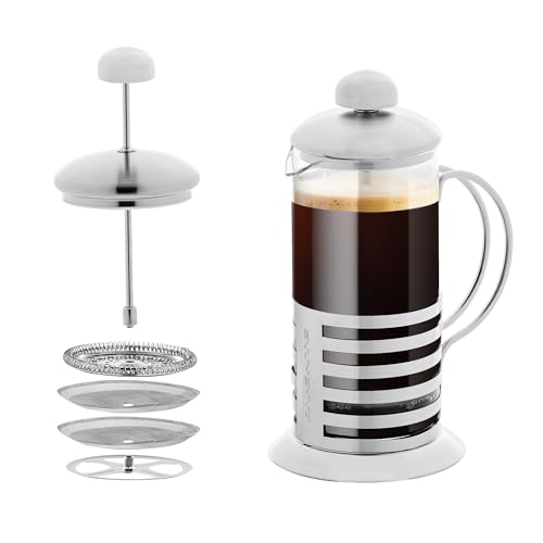 OVENTE French Press Coffee Maker 12 Ounce with Heat Resistant Borosilicate Glass, Stainless Steel Design and 4-Level Filter System, Portable Cold Brewer Pot for Travel, Camping or Gift, Silver FSH12S - Image 1