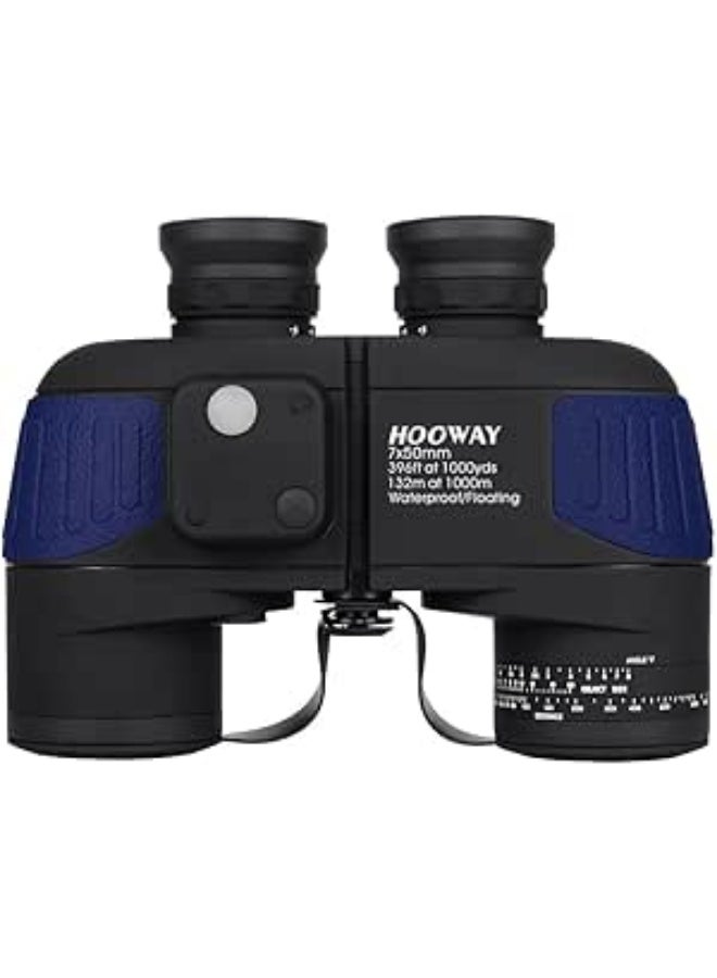 مناظير بحرية عسكرية مقاومة للماء والضباب، مناظير 7×50 مع محدد نطاق داخلي وبوصلة للملاحة وركوب القوارب ومشاهدة الطيور (أزرق) - Image 1