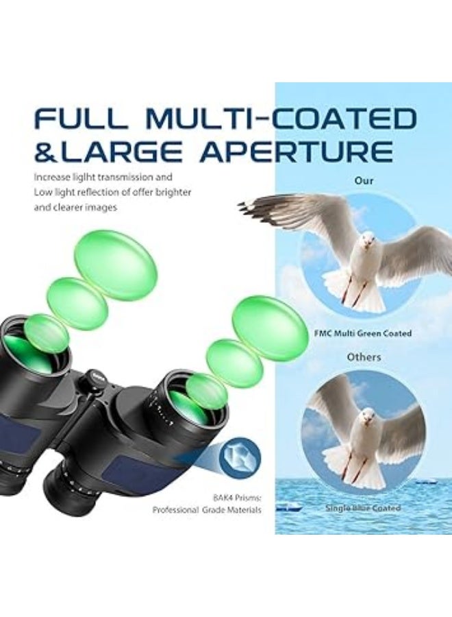 مناظير بحرية عسكرية مقاومة للماء والضباب، مناظير 7×50 مع محدد نطاق داخلي وبوصلة للملاحة وركوب القوارب ومشاهدة الطيور (أزرق) - Image 3