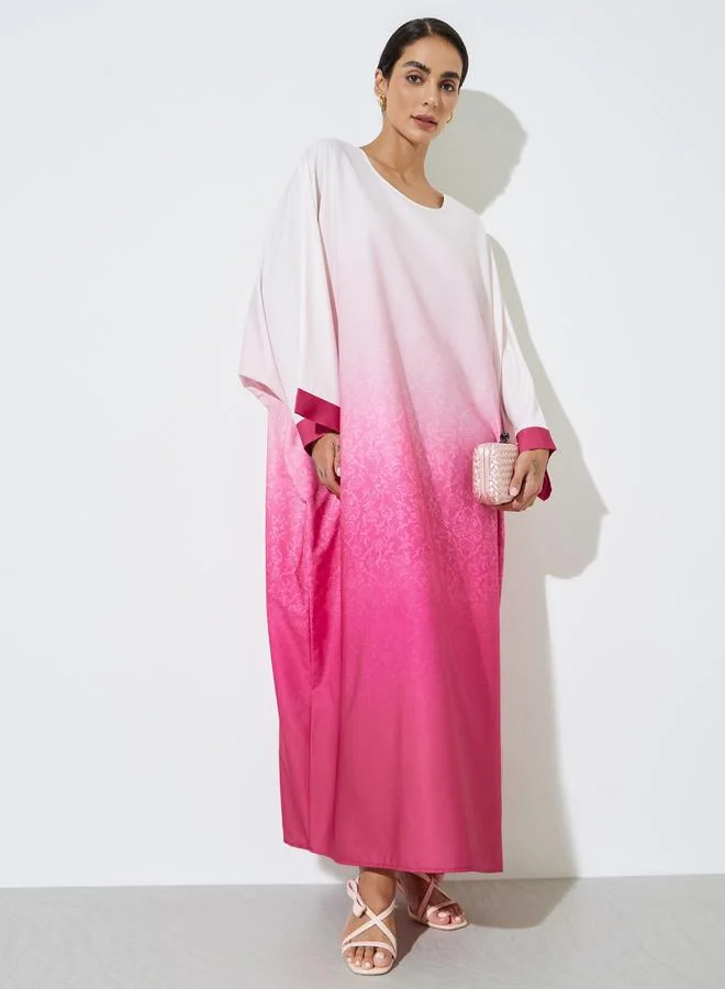 ستايلي Pink Gradient Printed Batwing Sleeves Kaftan