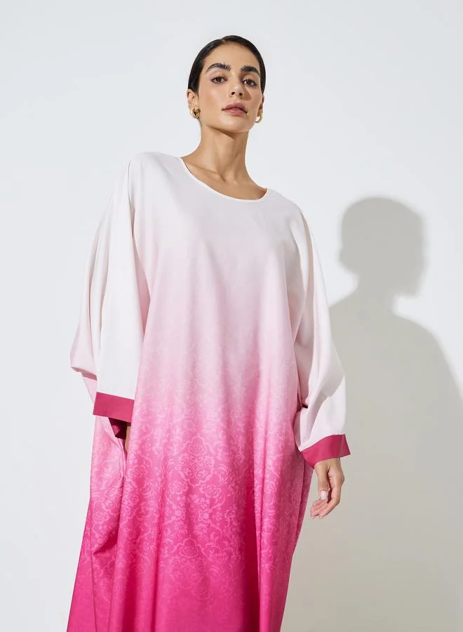 ستايلي Pink Gradient Printed Batwing Sleeves Kaftan