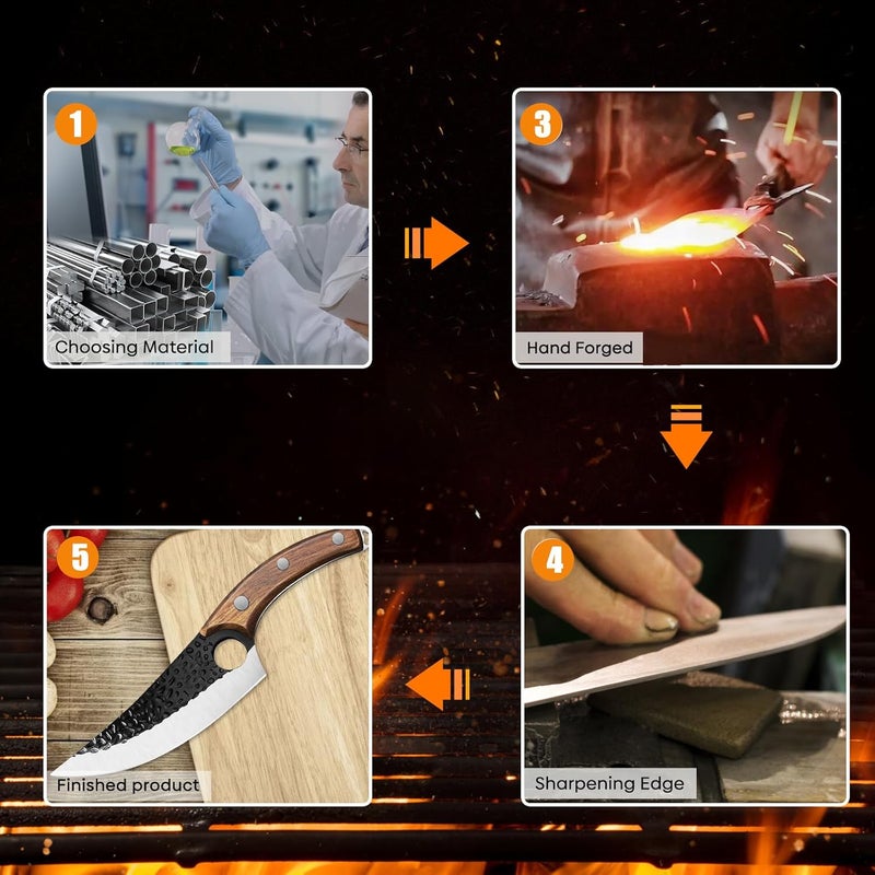 zeng Butcher Knife Hand Forged Boning Knife with Sheath Viking Style, High Carbon Steel Japanese Chef Knife Meat Cleaver Knife for Kitchen, Camping, Outdoor, BBQ - Image 3