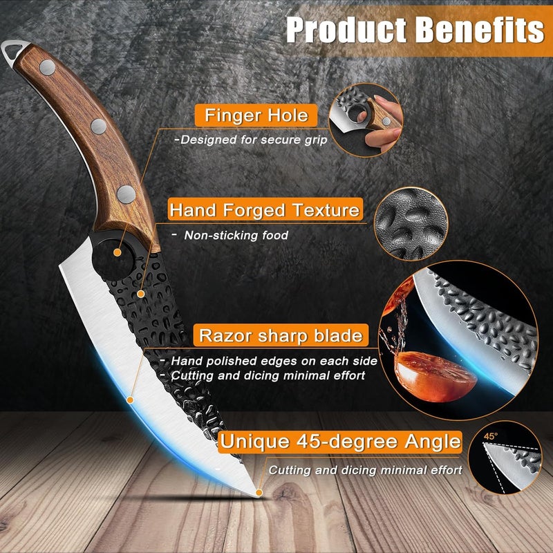 zeng Butcher Knife Hand Forged Boning Knife with Sheath Viking Style, High Carbon Steel Japanese Chef Knife Meat Cleaver Knife for Kitchen, Camping, Outdoor, BBQ - Image 4